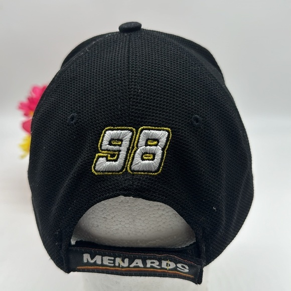 Menards Black Yellow #98 Racing Baseball Hat HT6314 - Picture 3 of 4